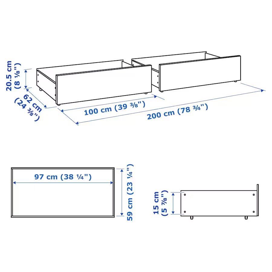 MALM
Caixa arrumação p/estr cama, pret-cast, 200 cm