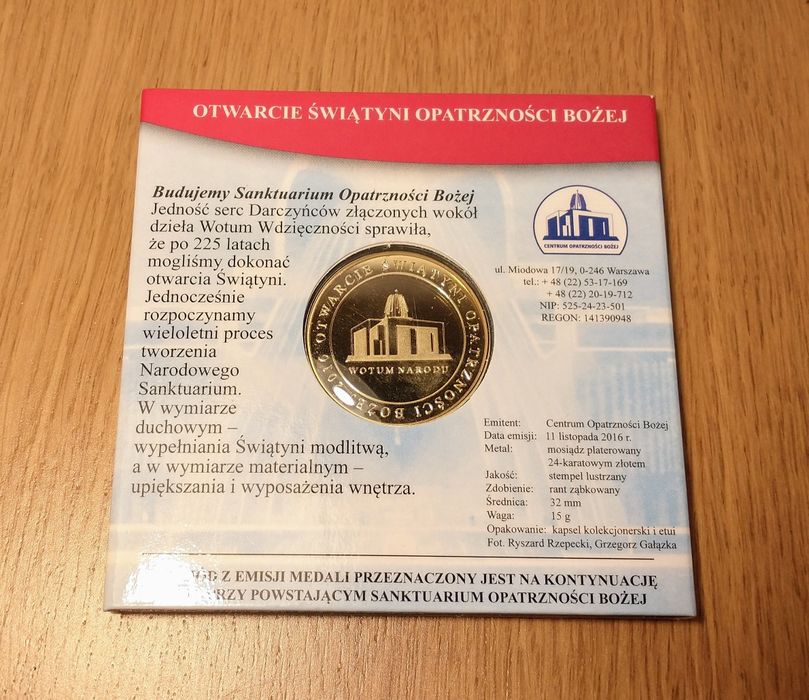 Medal Pamiątkowy Otwarcie Świątyni Opatrzności Bożej