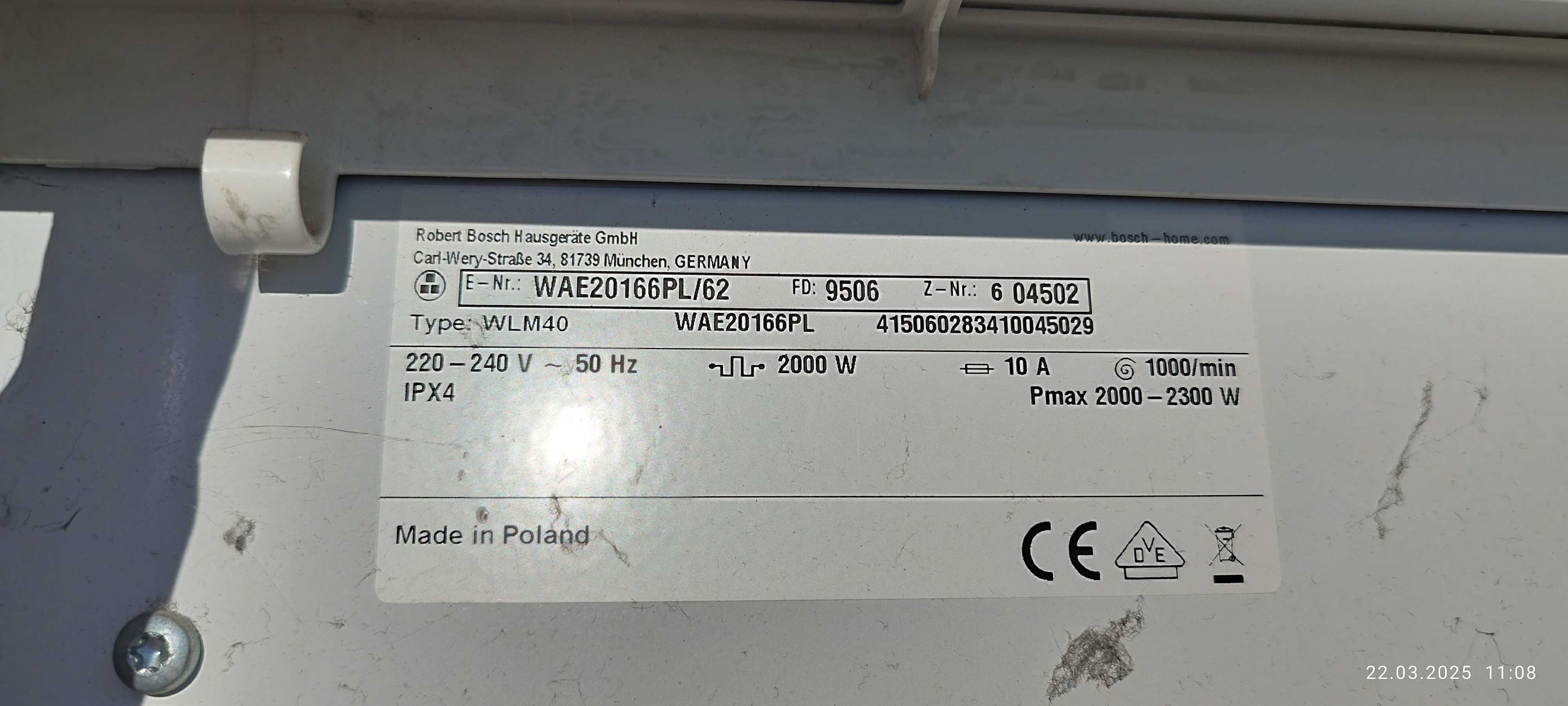 Pralka Bosch WLM 40 części