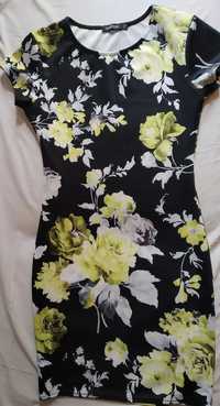 Sukienka w kwiaty taliowana 32 34 mini XXS XS