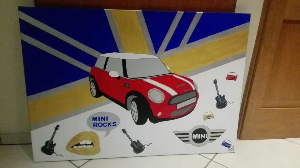 Obraz na płótnie malowany Mini Cooper 100 x70 cm