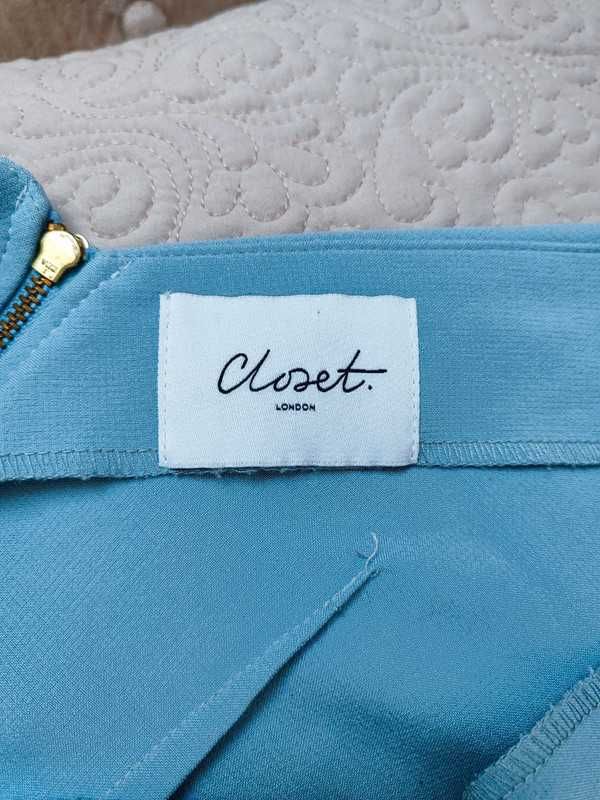 Sukienka trapezowa Basic błękitna niebieska XS 34 Closet ZIP zamek