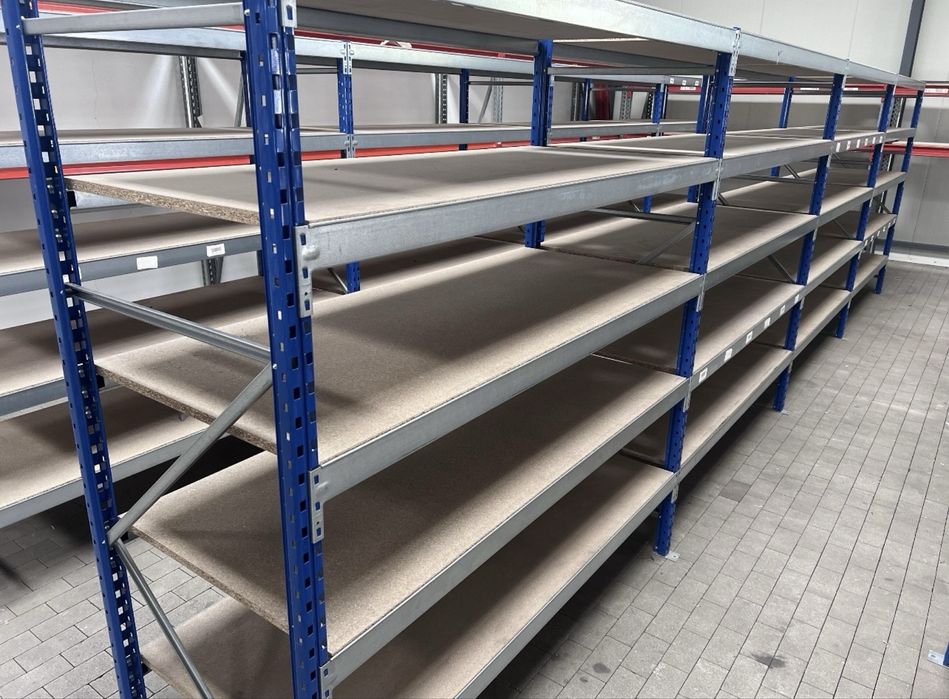 Regał do garażu magazynu półkowy 7,2 m dlugości, 20 półek,