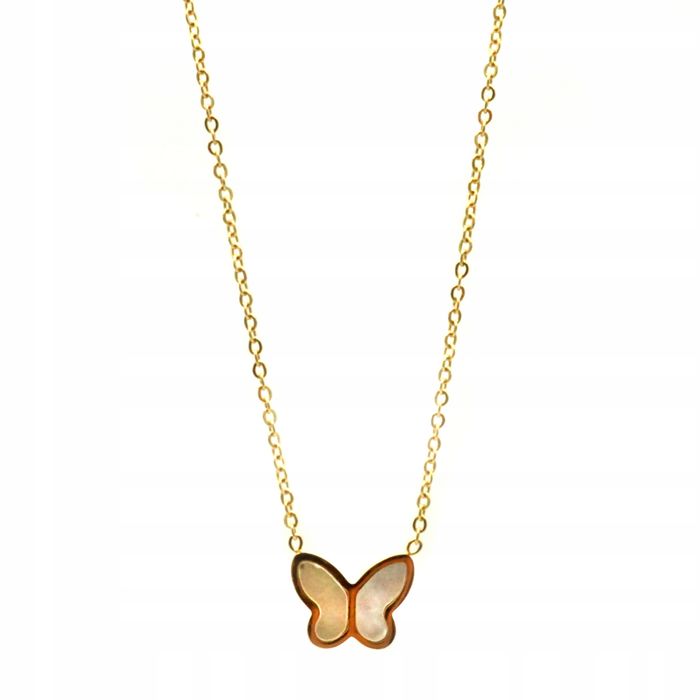 Łańcuszek Motylek z Masą Perłową Złoty Stal 00070