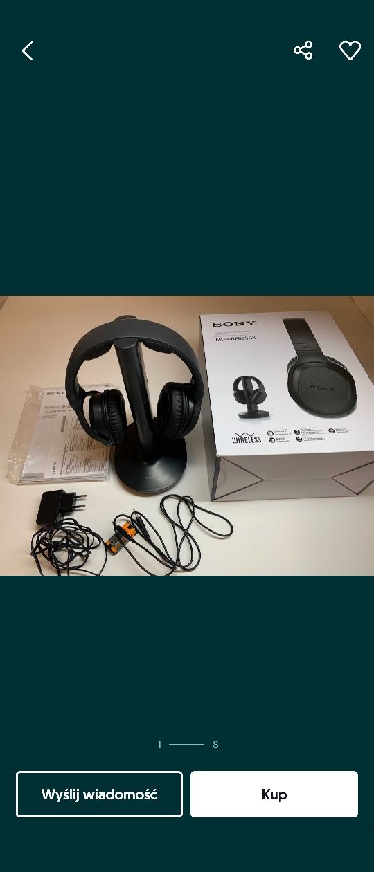 Słuchawki bezprzewodowe nauszne Sony ze stojakiem