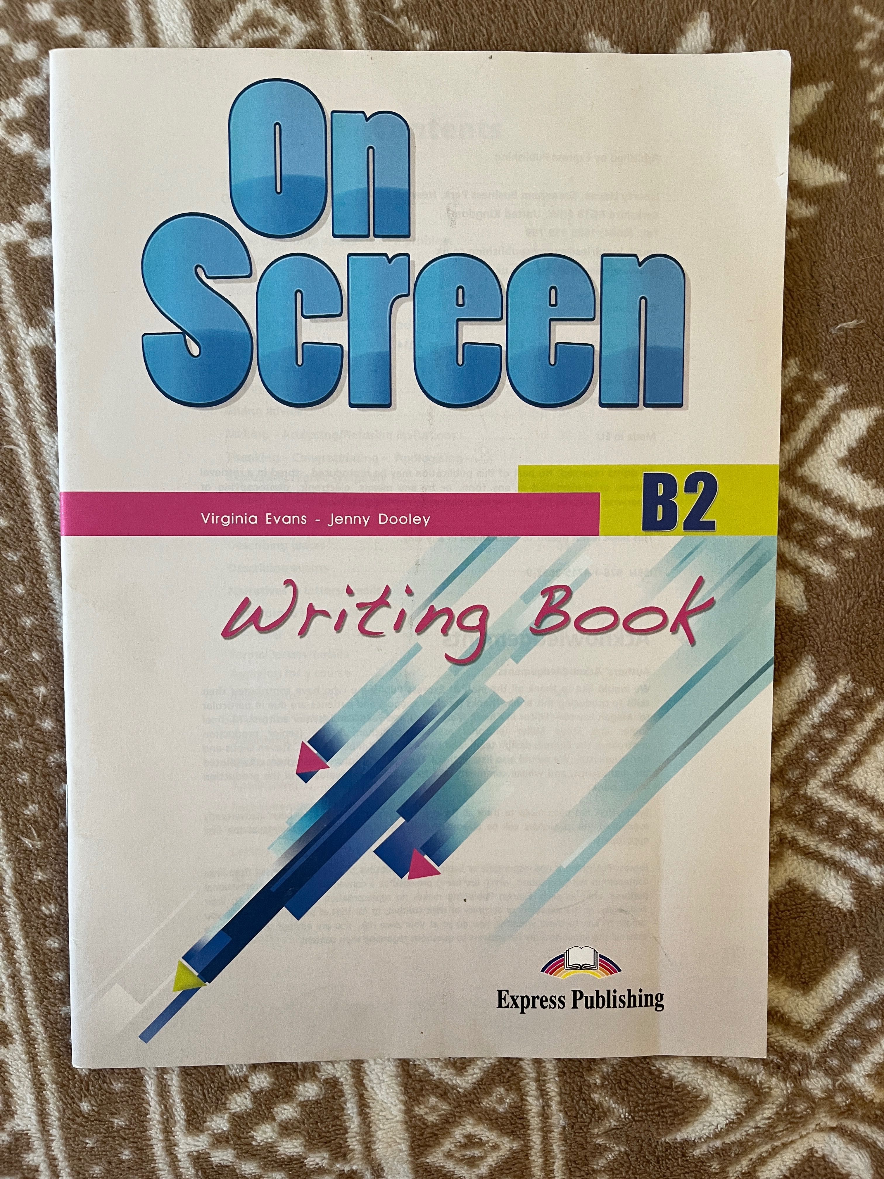 On Screen B2 Students book, Workbook, Grammar book, writing book.