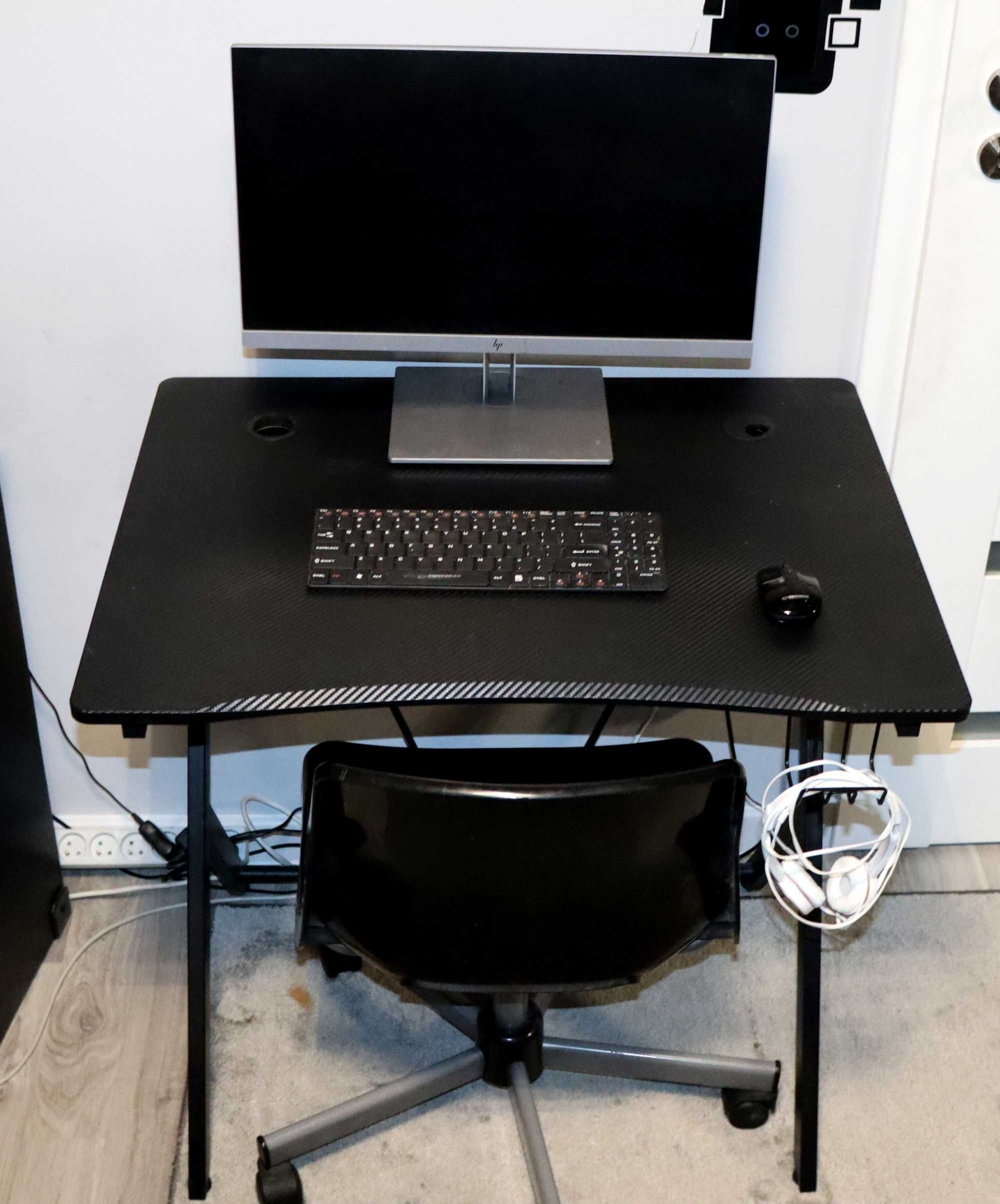 Biurko Gamingowe KOMPUTEROWE DLA GRACZA Czarne + krzesło