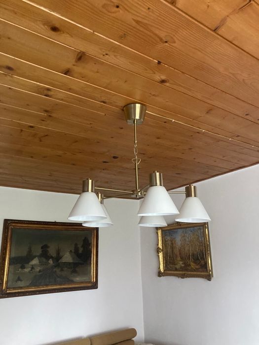 IKEA FLUGBO Żyrandol, kolor mosiądz/szkło + kinkiet