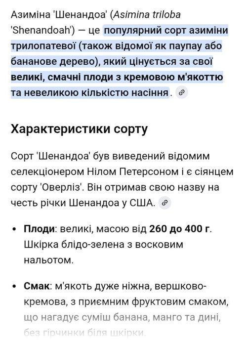Азиміна Шенандоа  чотирічні саджанці