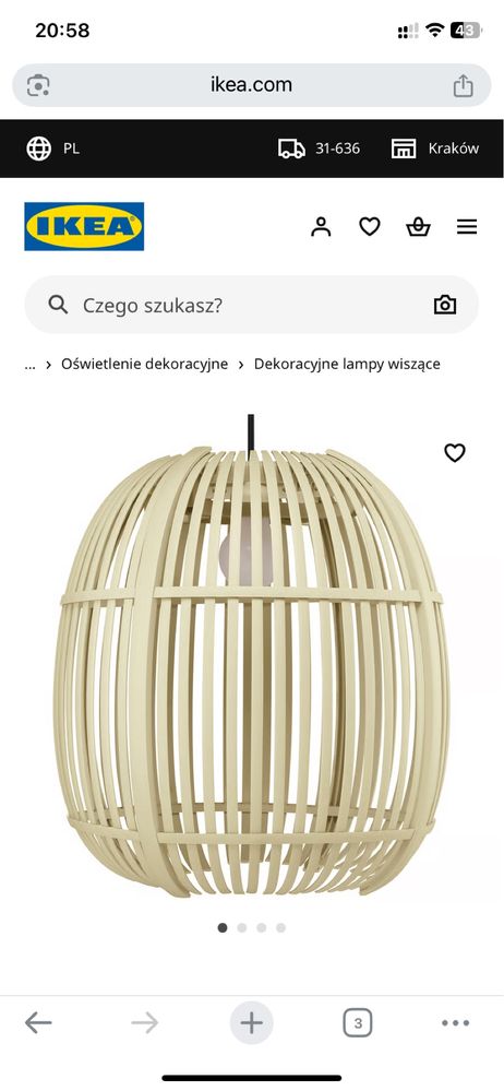 IKEA SOLVINDEN lampa wiszaca led 37 cm