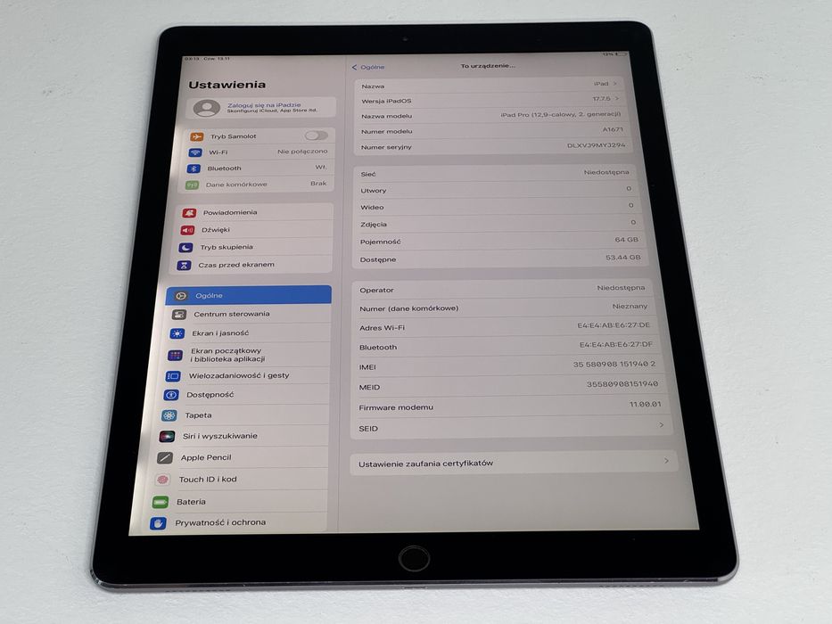 iPad Pro 12.9 2. gen. (A1671) 64GB - Cellular (LTE) - faktura VAT 23%