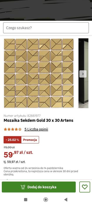 Mozaika/złote płytki/Sekdem gold 30x30