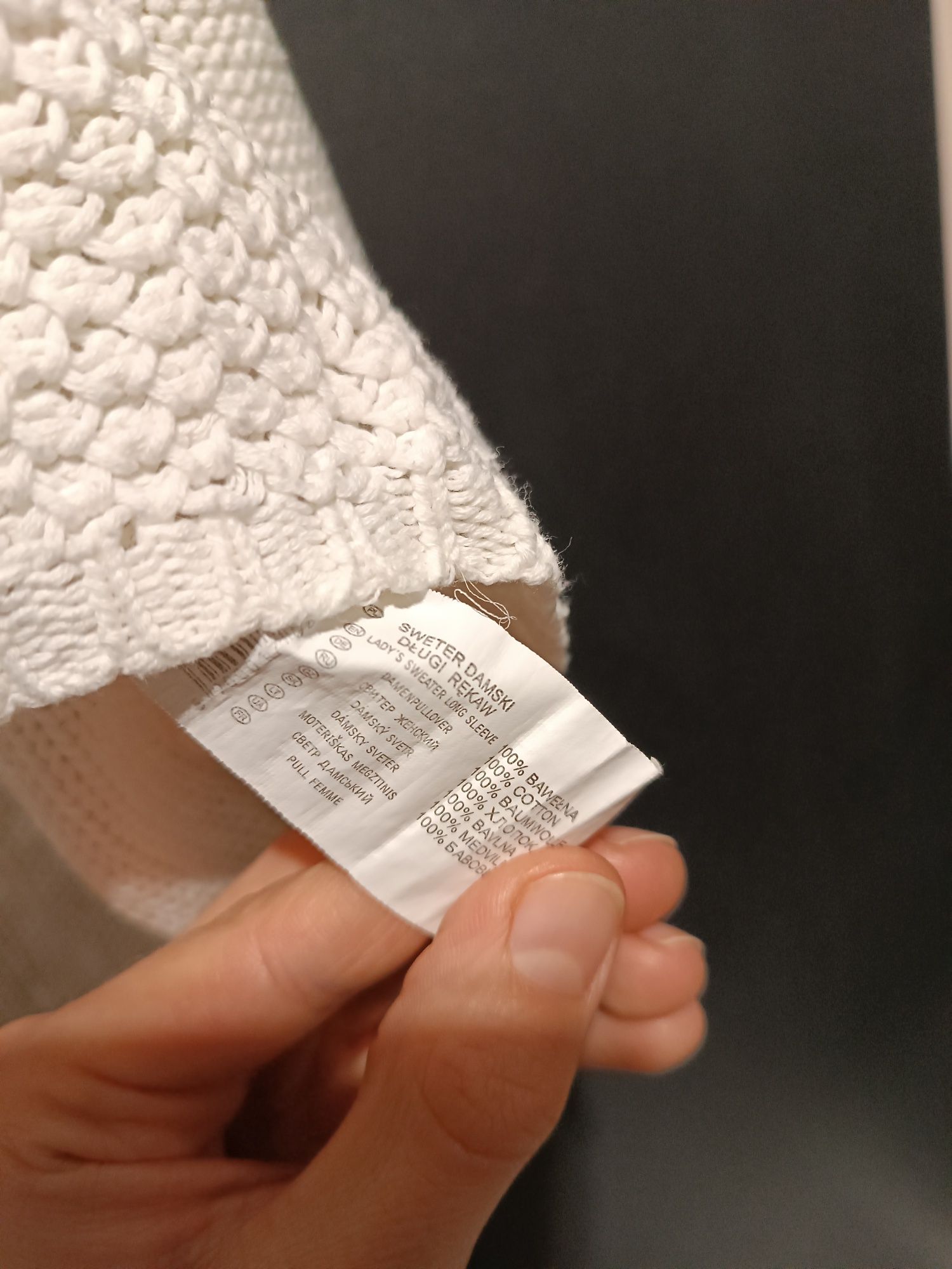 Biały śmietankowy sweter z długim rękawem 100% bawełna 42 XL
