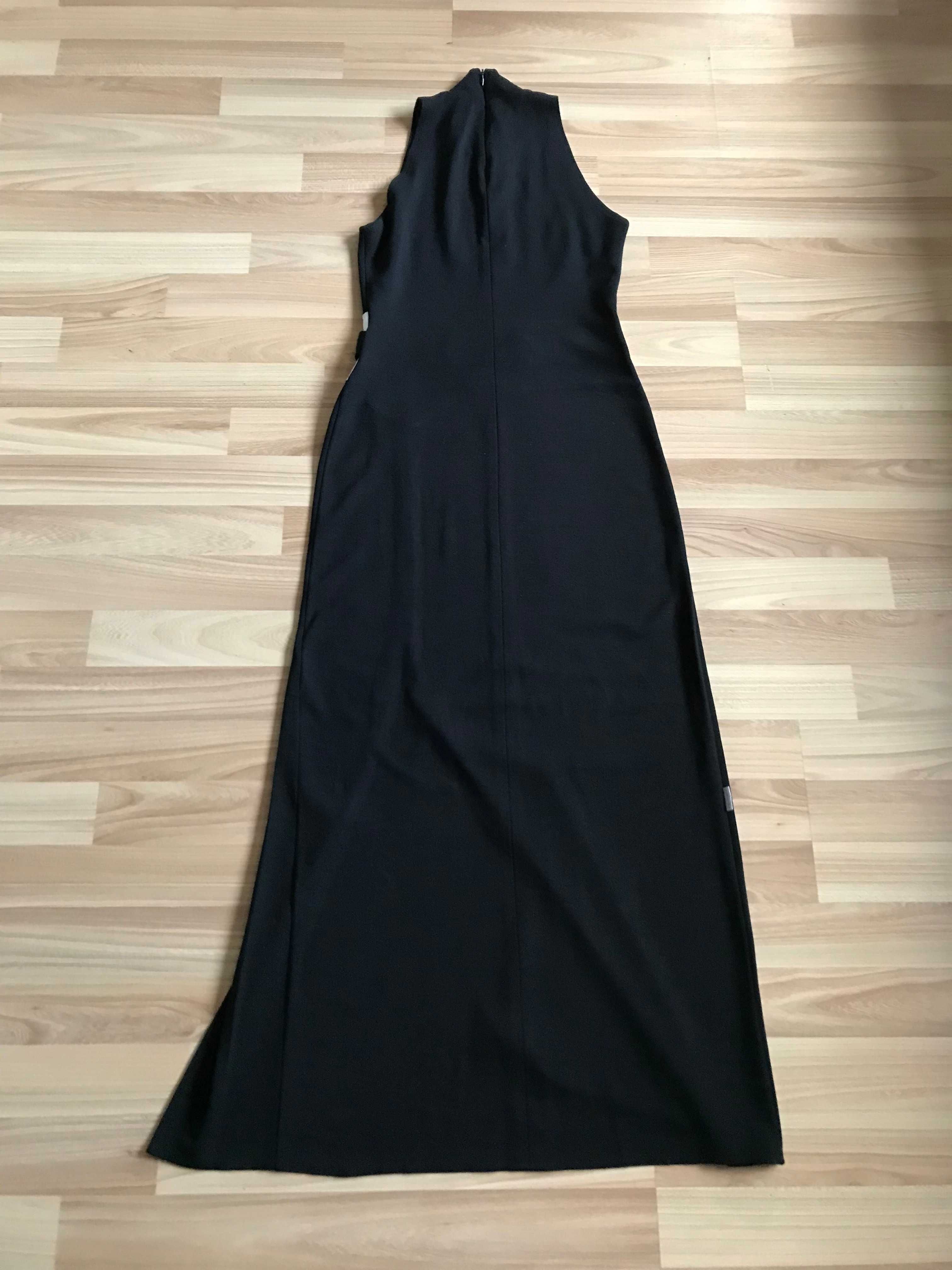 Czarna długa sukienka maxi r. 36 / 38  optycznie wyszczuplająca retro