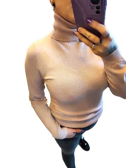 Różowy Sweter Golf Wiskozowy Świecąca Nitka UNI