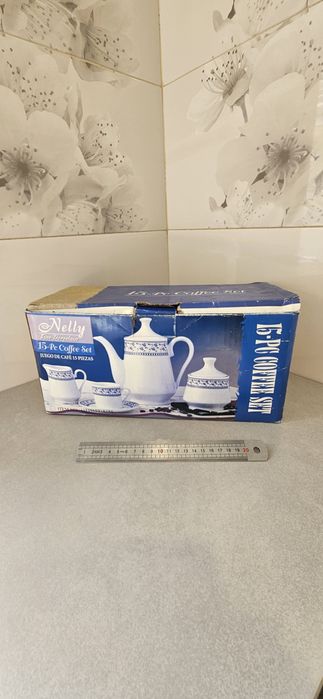 Serviço de Café Porcelana Azul e Branco 15 Peças - Novo na CaixaServiç