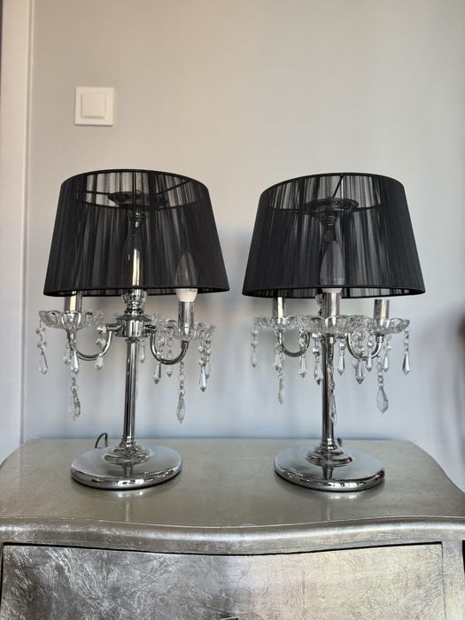 Lampa kryształowa z abażurem Isabell czarna chrom glamour