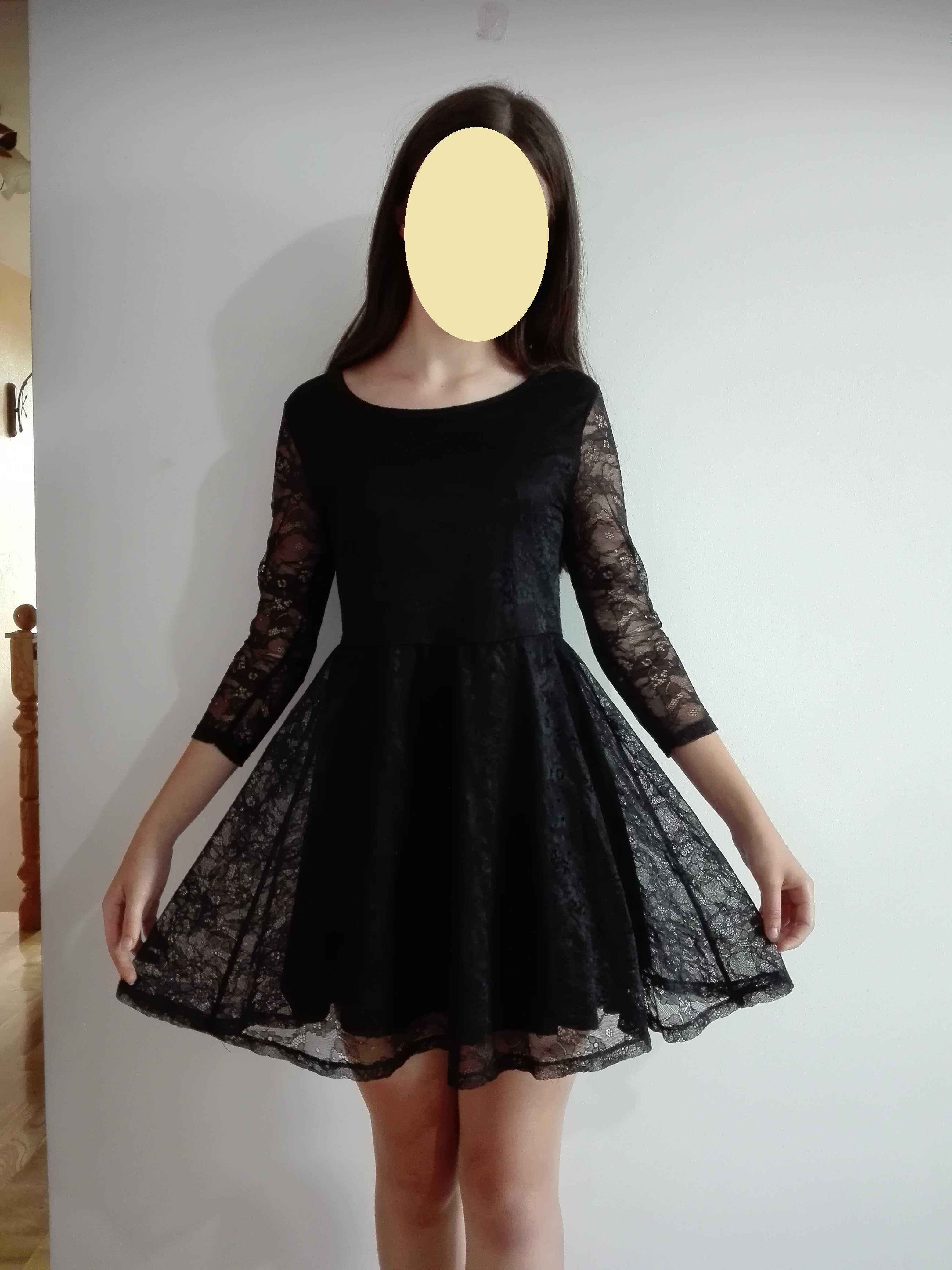 czarna sukienka z koronki, 38, M, koronkowa z H&M