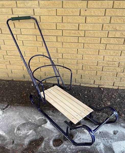 Дитячі санки зі знімною спинкою та ручкою штовхачем