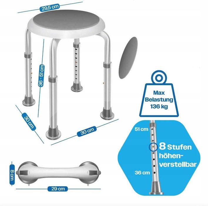 Obrotowy taboret prysznicowy + uchwyt dla seniorów, kobiet w ciąży.017
