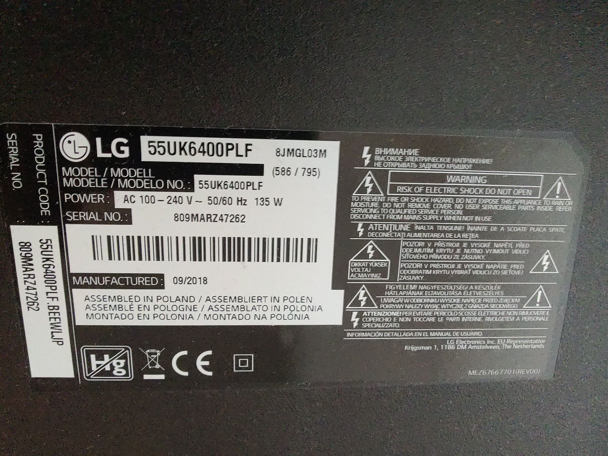 Tv LG 55'  55UK6400PLF