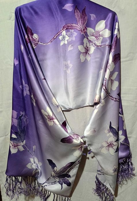 Палантин-шарф двусторонний, шёлк + кашемир 175×52