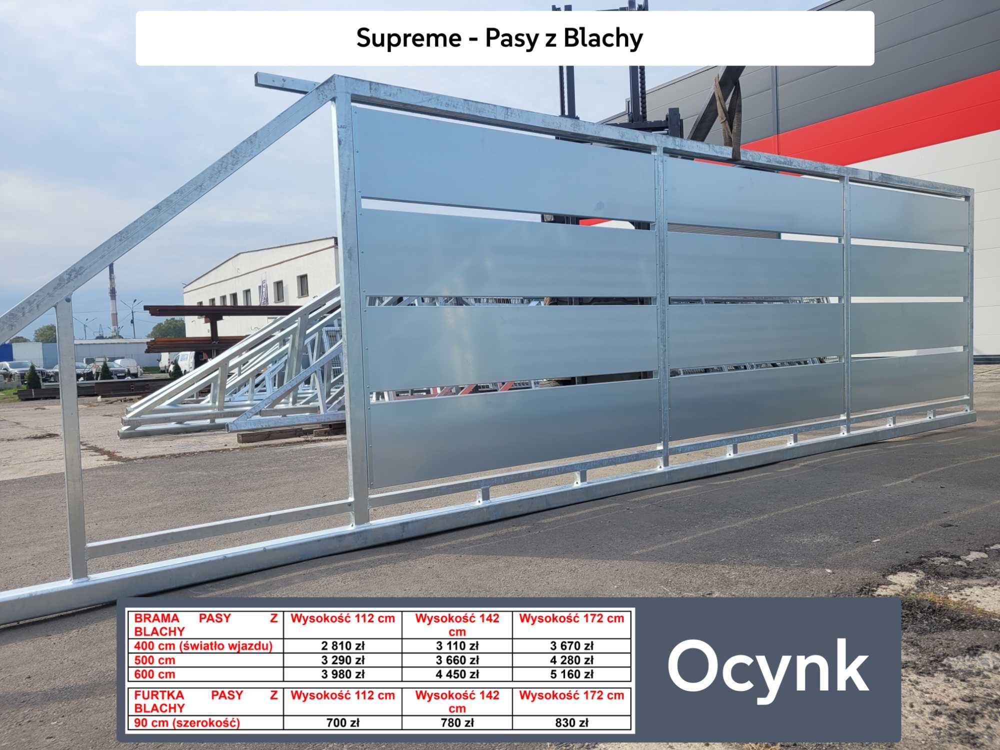 Brama przesuwna  z pasami z blachy 4mx1,5m ocynk, PRODUCENT