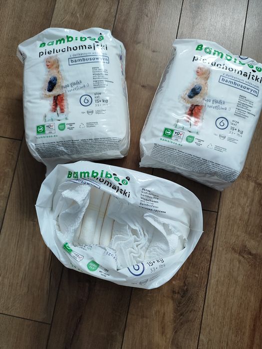 Trzy paczki bambiboo pieluchomajtki rozmiar 6 +15kg