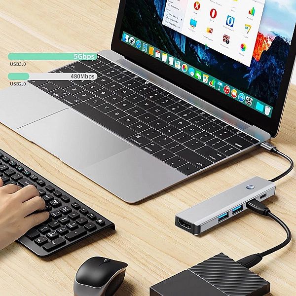 Tech-Protect Hb01 Hub Adapter 5In1 Type-C + Usb3.0 + Hdmi 4K 60Hz + Pd