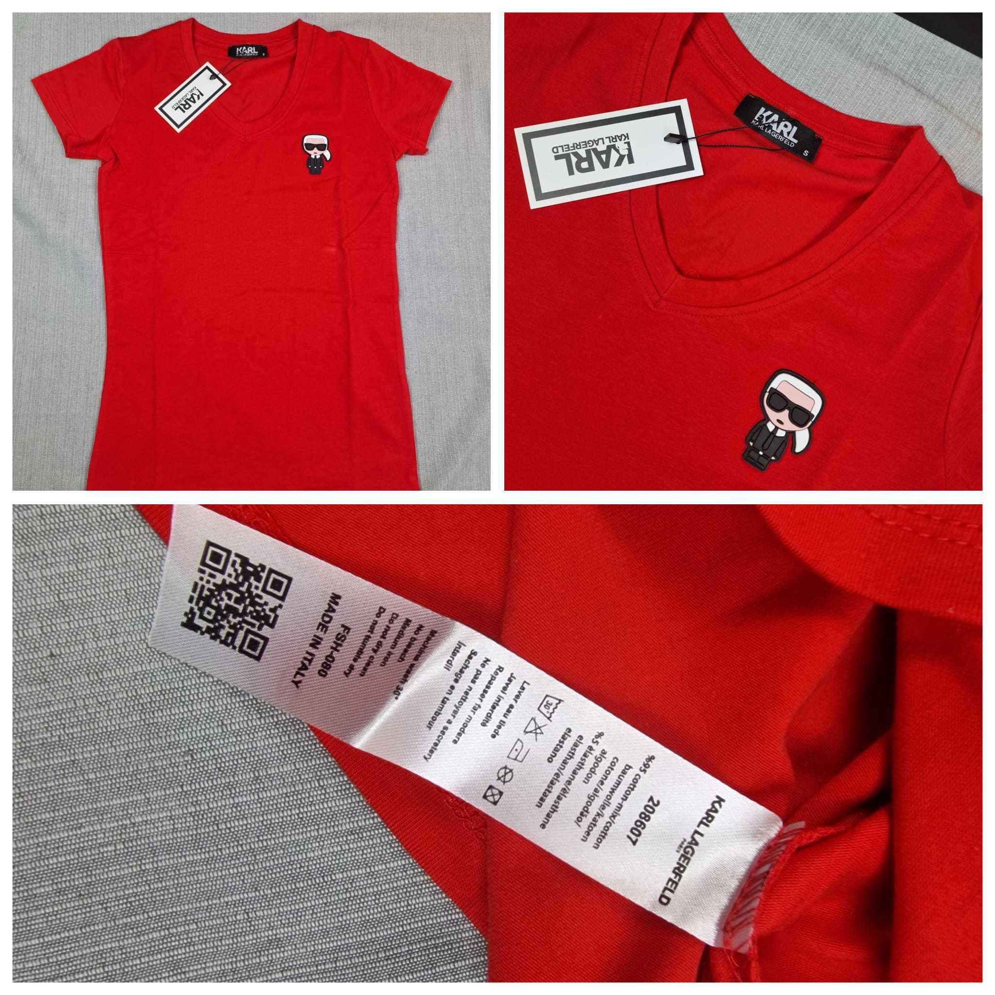T-shirt koszulka damska Karl Lagerfeld w serek okrągła koszulki outlet