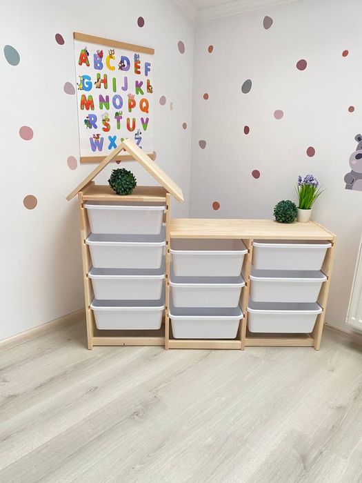 Комод дитячий з білими контейнерами стелаж для іграшок