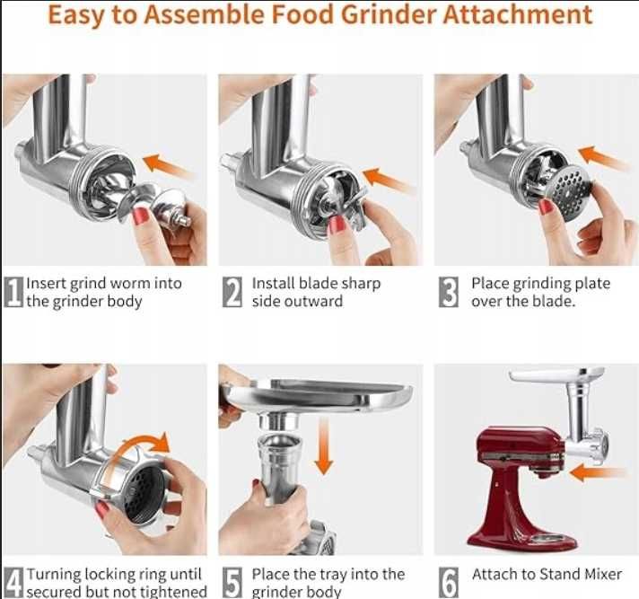 Akcesoria do Mielenia Mięsa do Mikserów KitchenAid 5Tarcz 3Rurk 2Ostrz