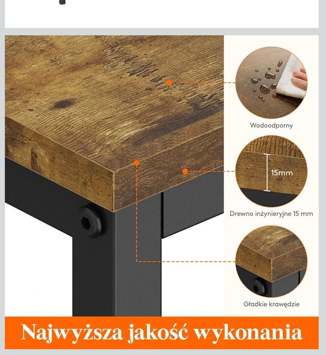 Wąski stolik, konsola, rustykalny, loftowy