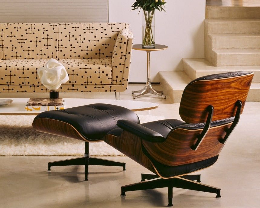 Cadeirão "Eames Lounge" - Pele genuína, Novo - Cadeira Poltrona Chaise