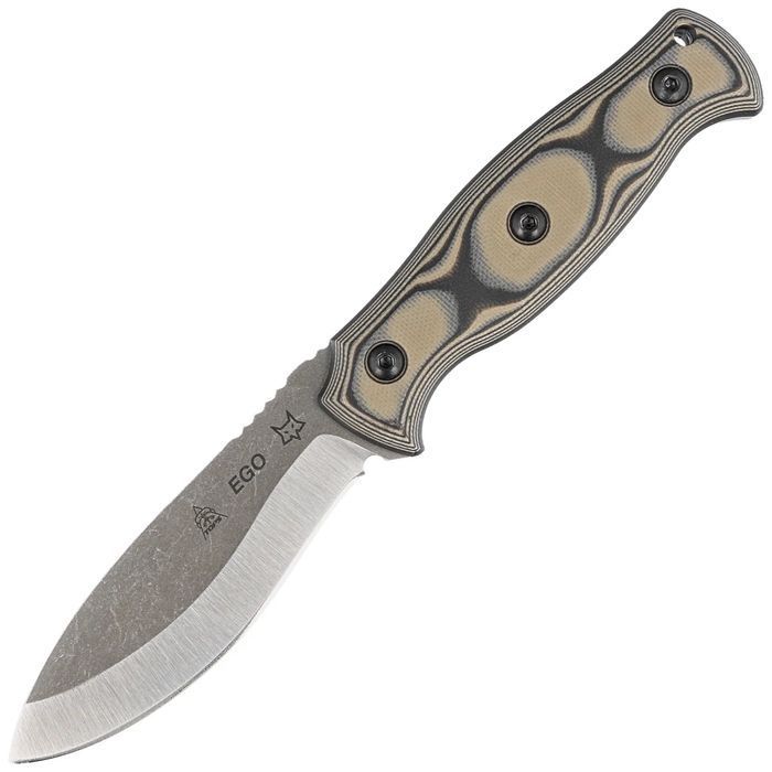 Nóż Fox Ego Black/Coyote Tan G10, Stonewashed AISI 1095 by Alfredo Dor