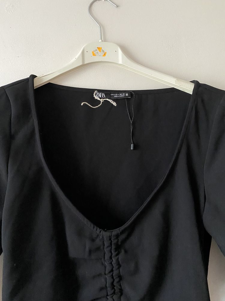 Zara czarna bluzka marszczona ściągacze elegancka