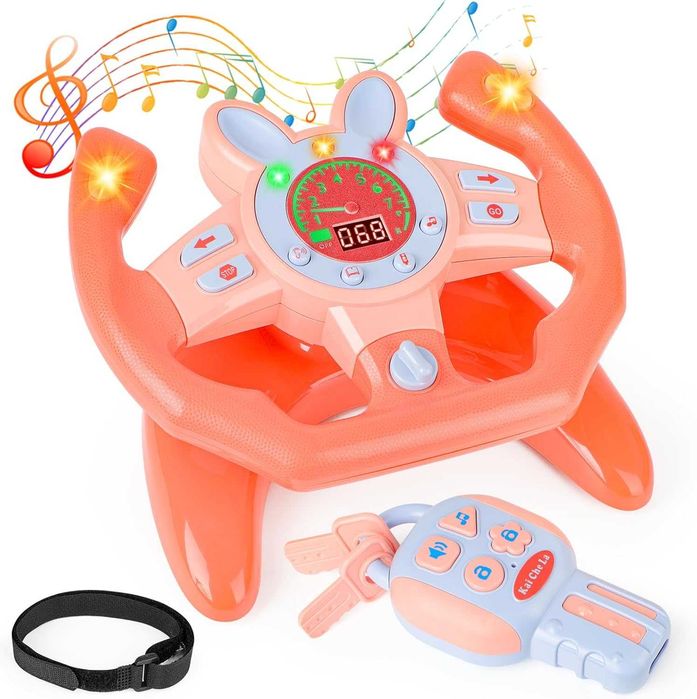 Kierownica Zabawka Interaktywna Dzieci Różowa Dźwięki Symulator A61