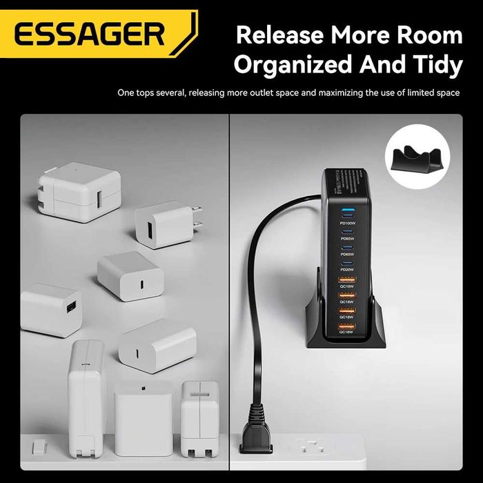 Потужний Зарядний пристрій Essager 320W GaN 4Type-C plus 4USB