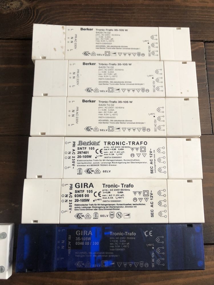 Transformatory halogen Gira Berker 230V 12V zestaw 11 sztuk