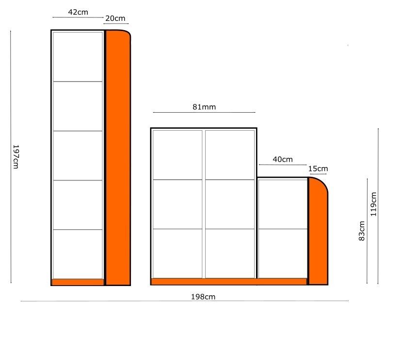 Szafka, regał z półkami szer 198 wys 197