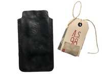 DE6 Małe Skórzane Etui Torebka Wsuwka Na Klucze Vintage Skóra Black