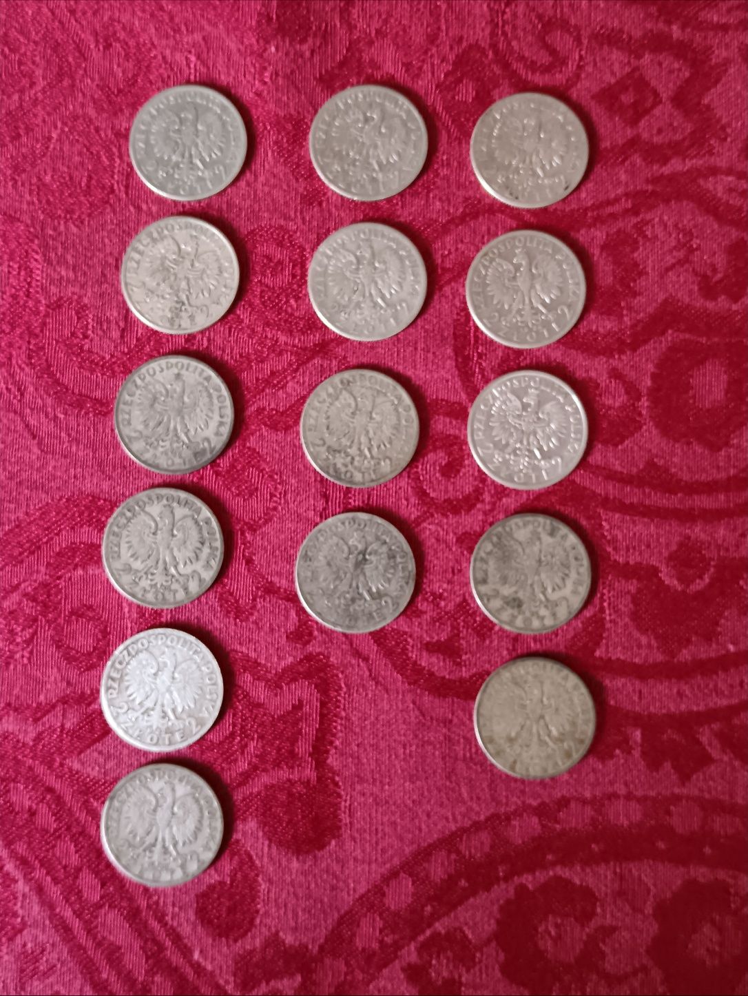 2 złote - Głowa kobiety - srebro - zestaw 15 sztuk