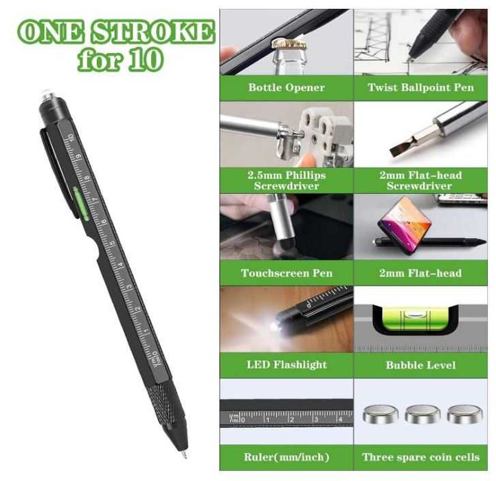 Wielofunkcyjny Długopis 9w1 Multitool Pen Latarka Poziomica Śrubokręt