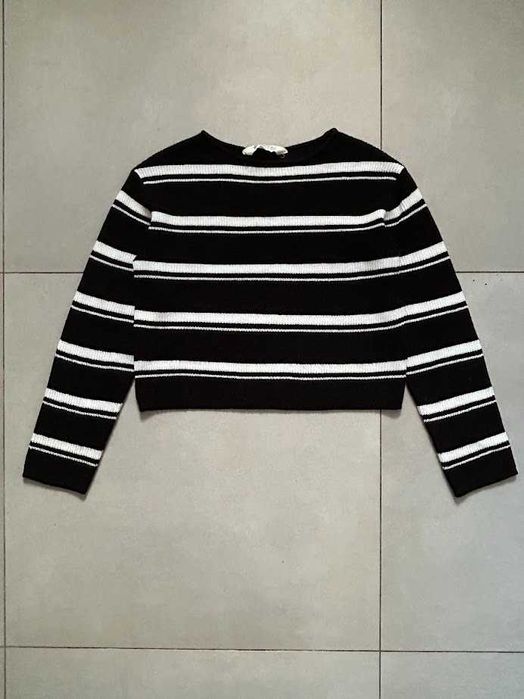 H&M, sweter crop w poziome paski, rozm. 146-152