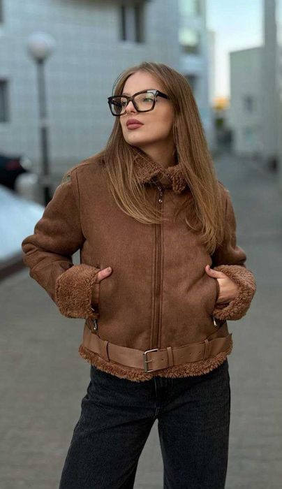 Дублянка авіатор жіноча штучна коричнева коротка підліткова єврозима