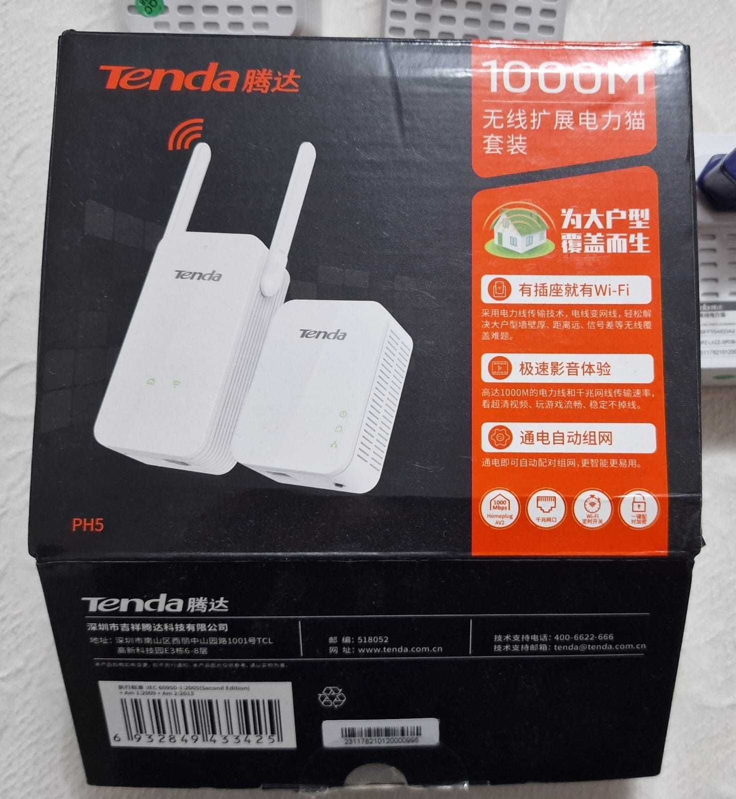 2 Power Line Tenda PA3, 1000Mbps, porta Gigabit, sem fio, Wi-Fi