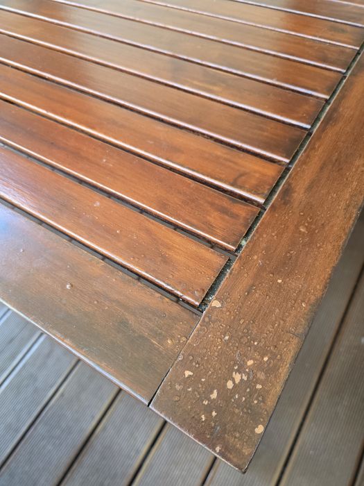 Stół ogrodowy 150 x 90, drewniany blat, nogi aluminium