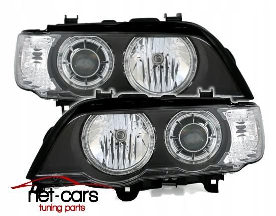 Reflektory lampy przednie przód BMW X5 E53 D2S Angel Eyes XENON czarne