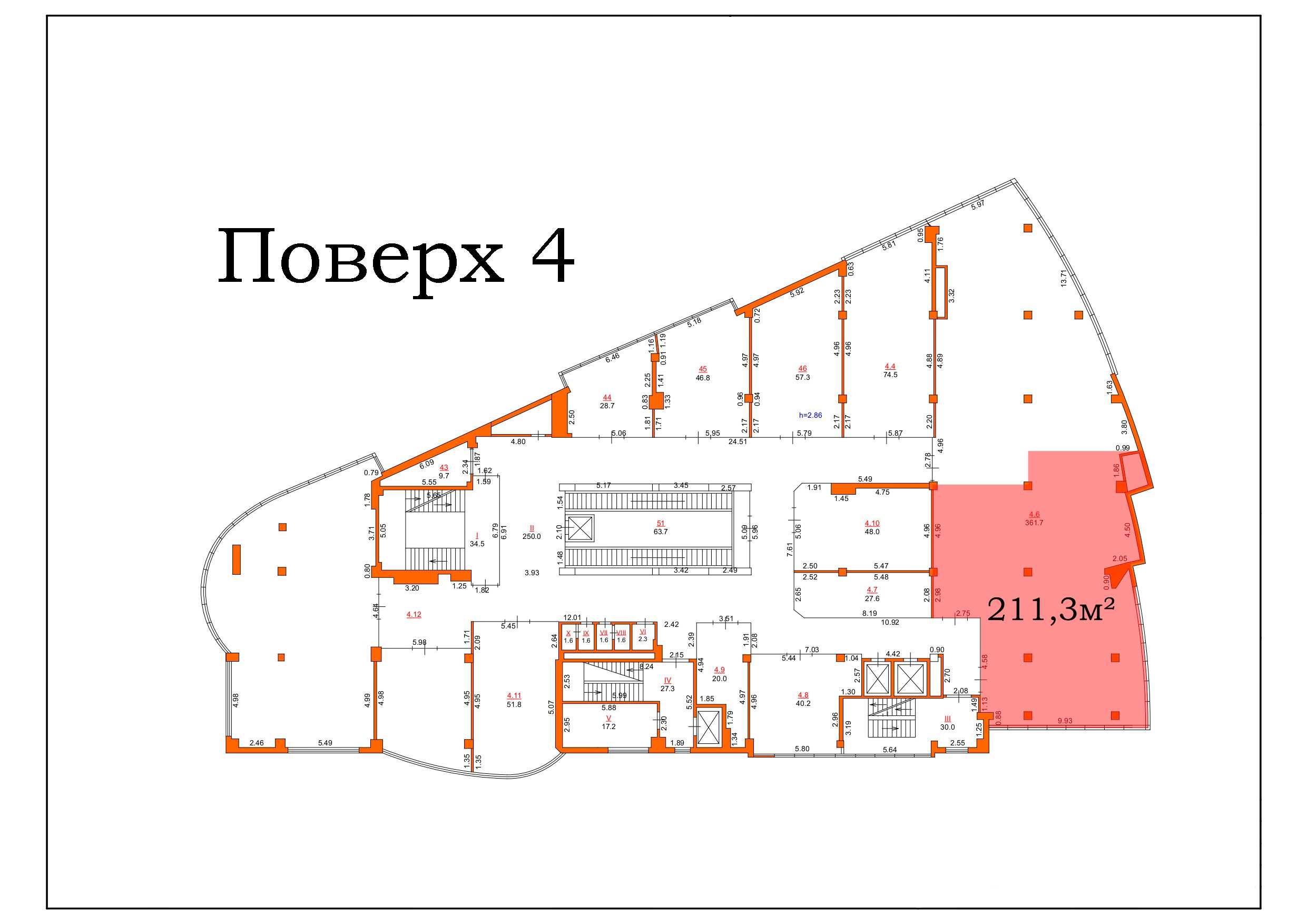 Оренда офісного приміщення на 4 поверсі - 211,3м²