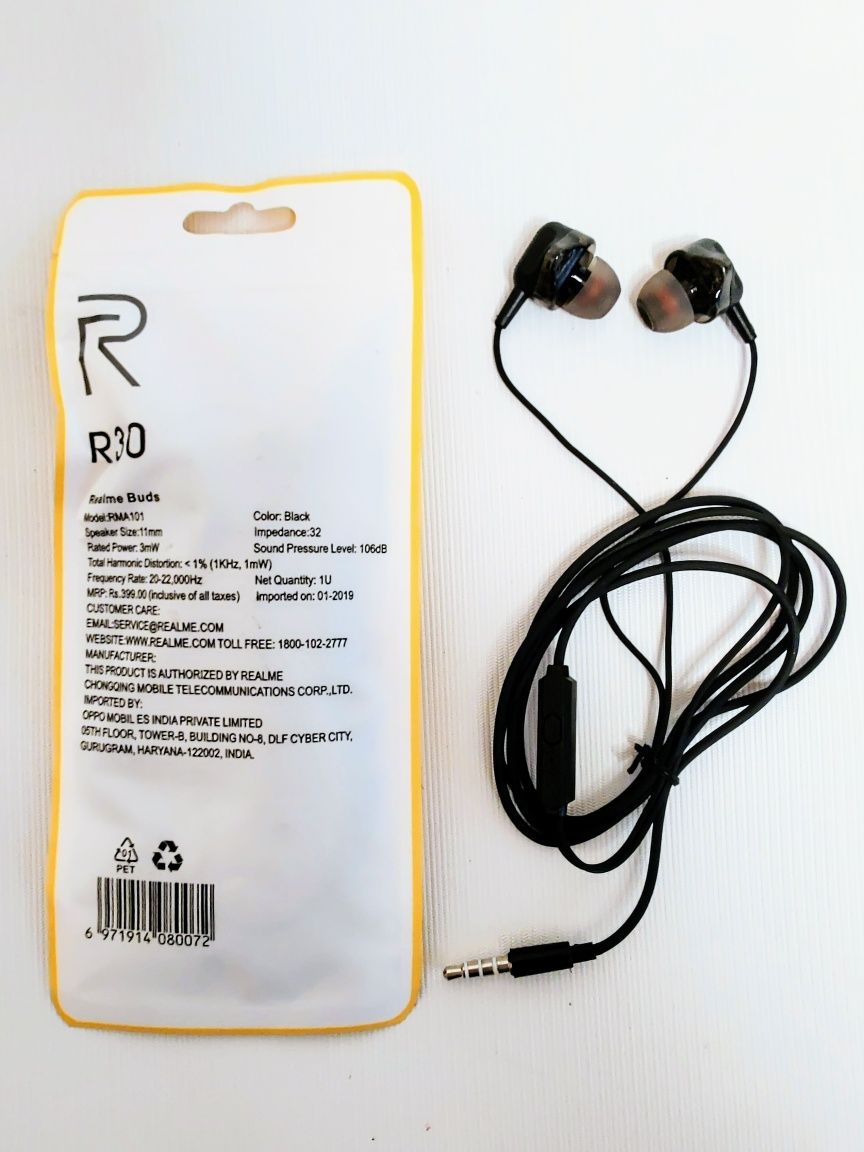 Вакуумные проводные наушники Realme R30,mini jack 3,5,новые,1,2 м